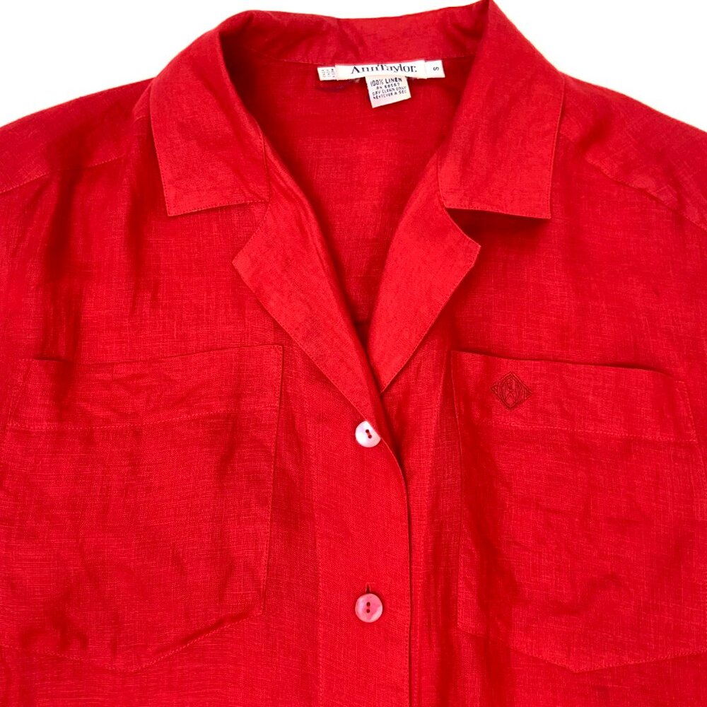 Vintage 90s Ann Taylor 100% Linen Red Button Up Shirt Small - Picture 4 of 16